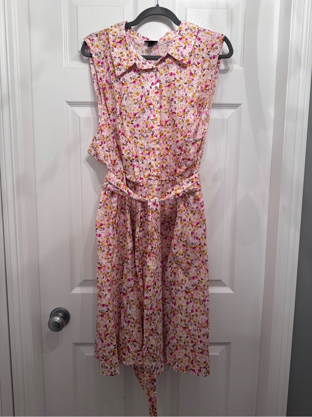 Torrid Pink Floral Sleeveless Midi Shirt Dress with Tie Waist